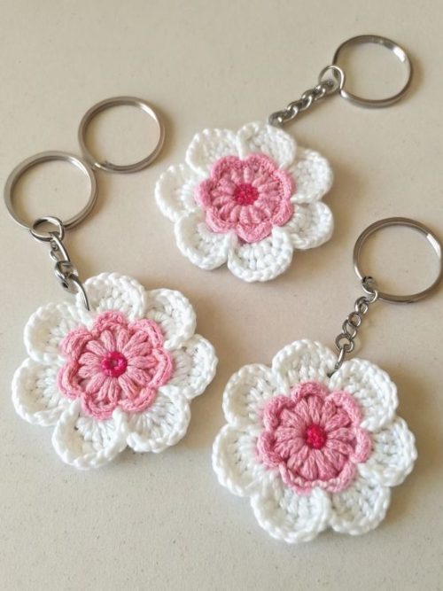 Handmade Crochet Flower Keychain (Set of 2/3)