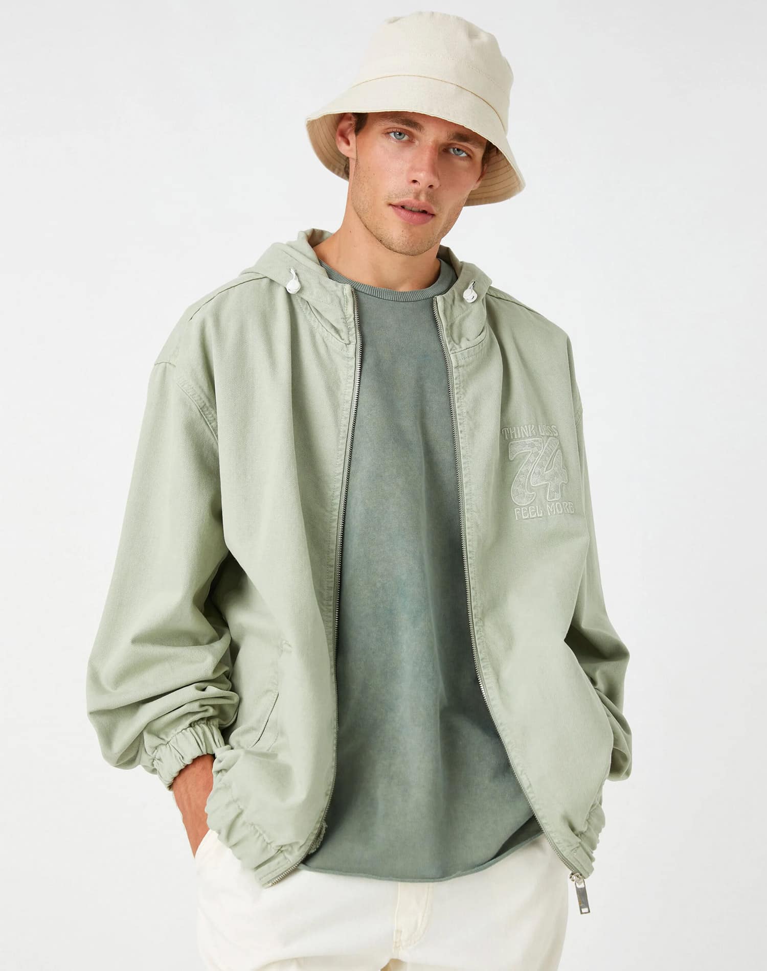 Hooded Denim Jacket Zipper Detail